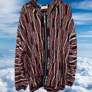 COOGI Sweater Men's 4XL Multicolor 3D Knit Zip Hoodie 100% Mercerized Australia